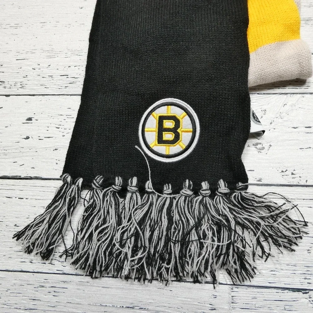 Boston Bruins Scarf Mens One Size Black Yellow NHL Hockey Knit Winter Fringe